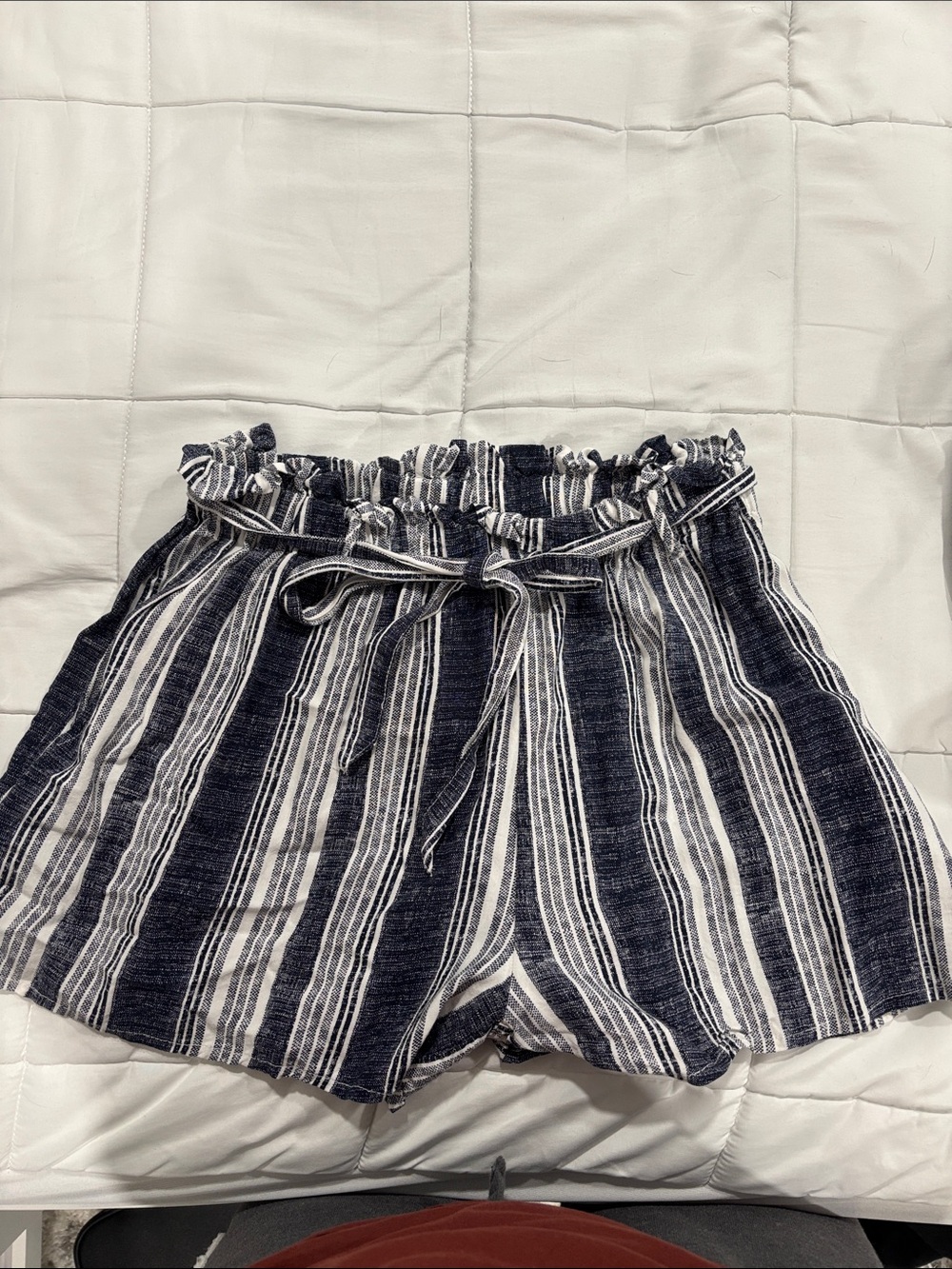 Rusty Navy and White High Waist Paperbag Shorts